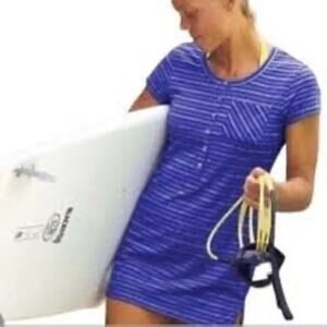 Title Nine Selkie Tunic Dress Size Medium Purple Striped Short Sleeve EUC